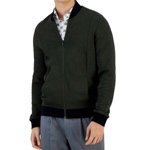 Alfani Men's Zip Up Sweater - Dark Green and Black